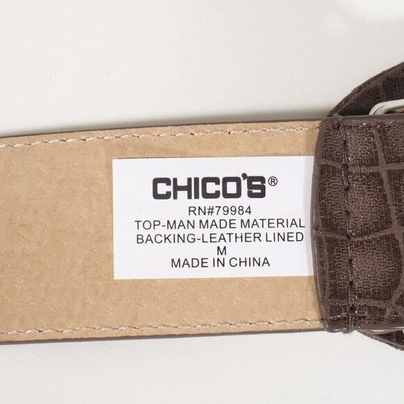 Chicos Brown Croc Embossed Leather Belt With Snake Print Accents Medium - Picture 6 of 7